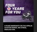 4-YEARS WARRANTY ON THE APRILIA SCOOTER RANGE