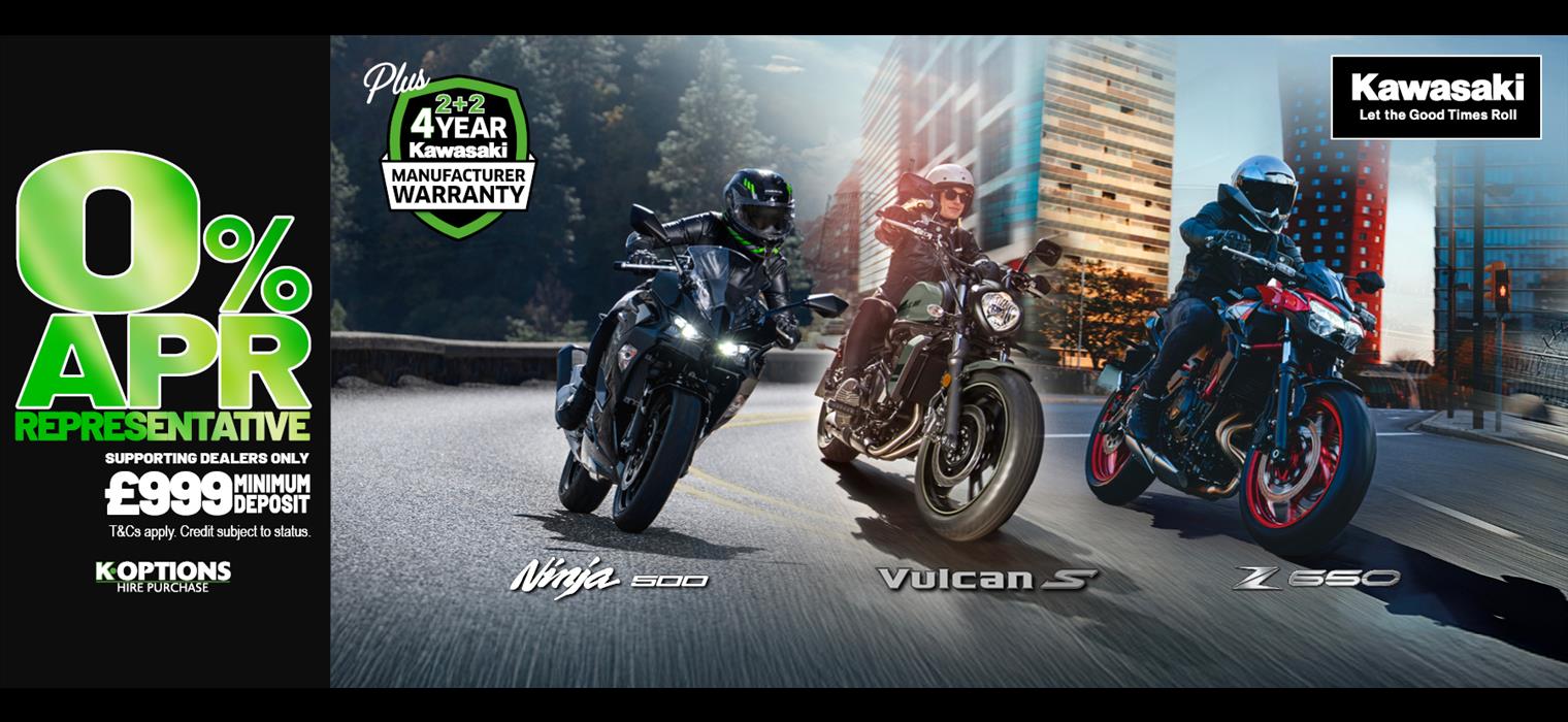 Enjoy 0% HP and 5.9% PCP on a wide range of Kawasaki machines! 