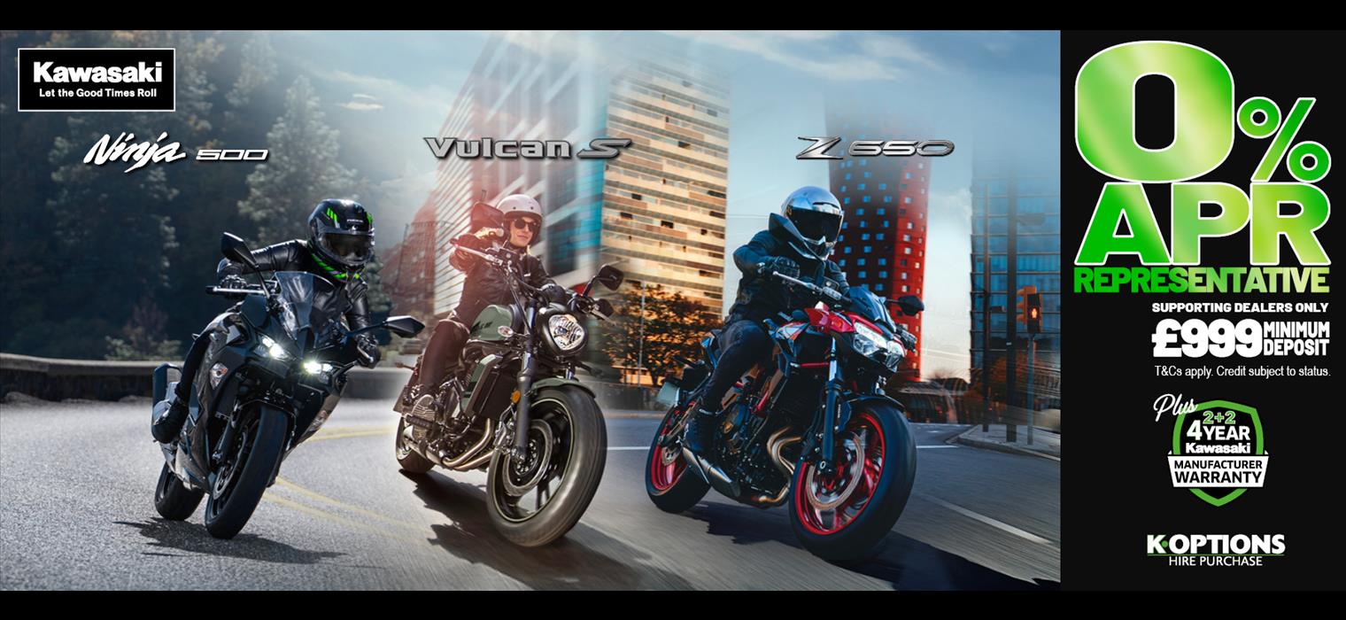 Enjoy 0% HP and 5.9% PCP on a wide range of Kawasaki machines! 