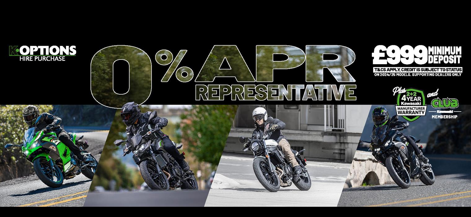 Enjoy 0% HP and 5.9% PCP on a wide range of Kawasaki machines! 